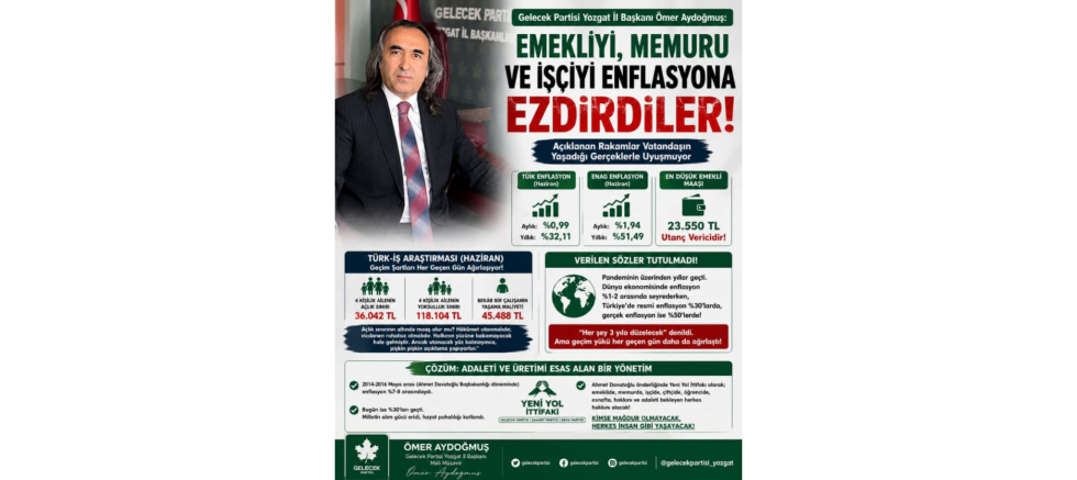 Gelecek Partisi Yozgat İl Başkanı Ömer Aydoğmuş: 